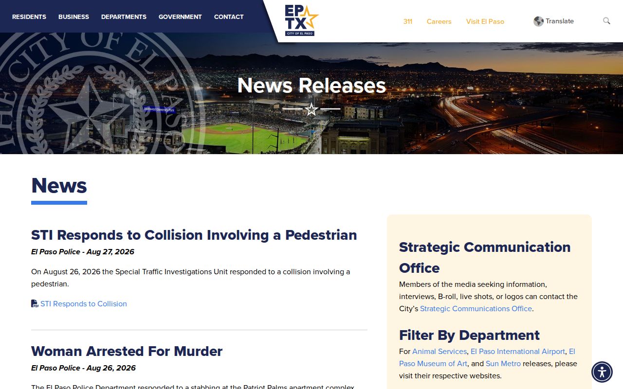 El Paso Police Department news releases for El Paso arrest records